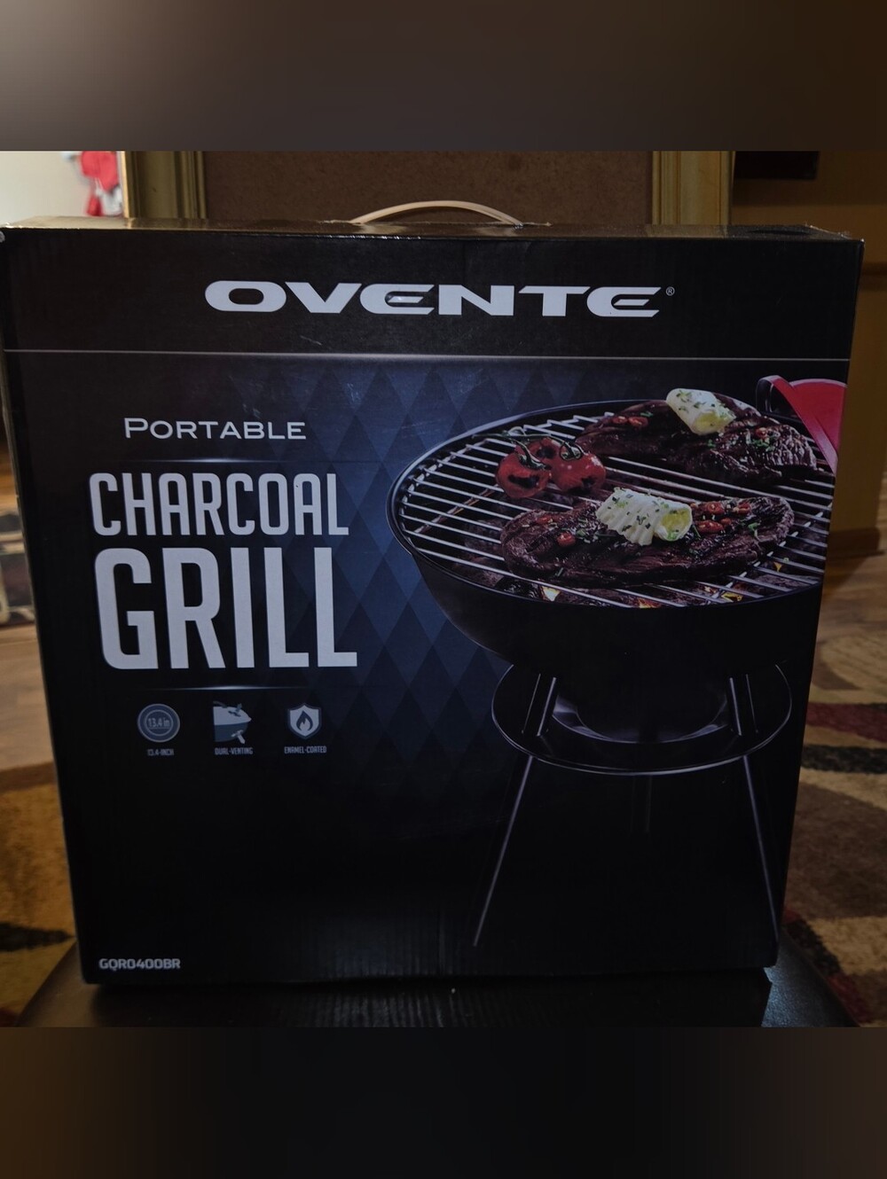 Portable Ovente Charcoal Grill - Black
